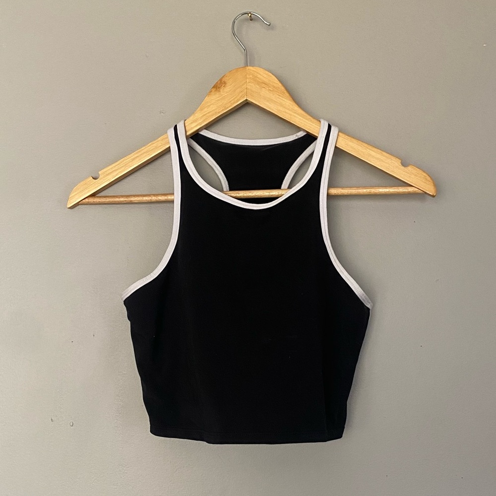 Fabletics black long sports bra crop top small